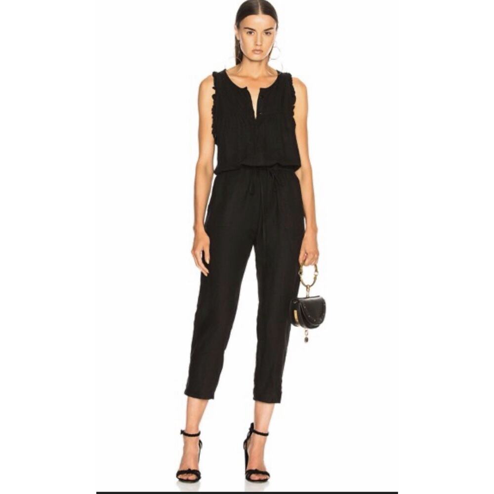 Enza Costa Revolve French Linen Sleeveless Jumpsuit Black M Ruffle Drawstring